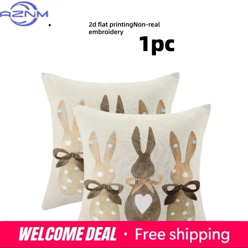 VIKAMA Easter Pillow Cover Vintage Bunny Bow Rabbit Polka Dot Spring Home Decor Outdoor Cushion Cover