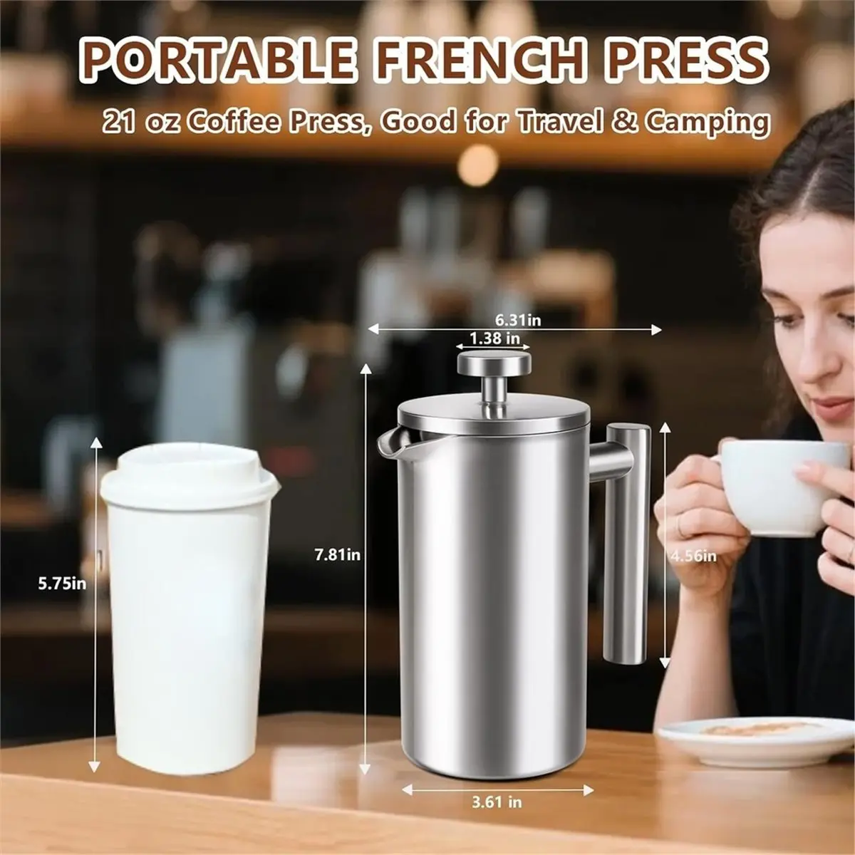French Press 24 Oz, Premium Stainless Steel French Press Coffee Maker 2 Cup Coffee Presses for Camping Travel Home