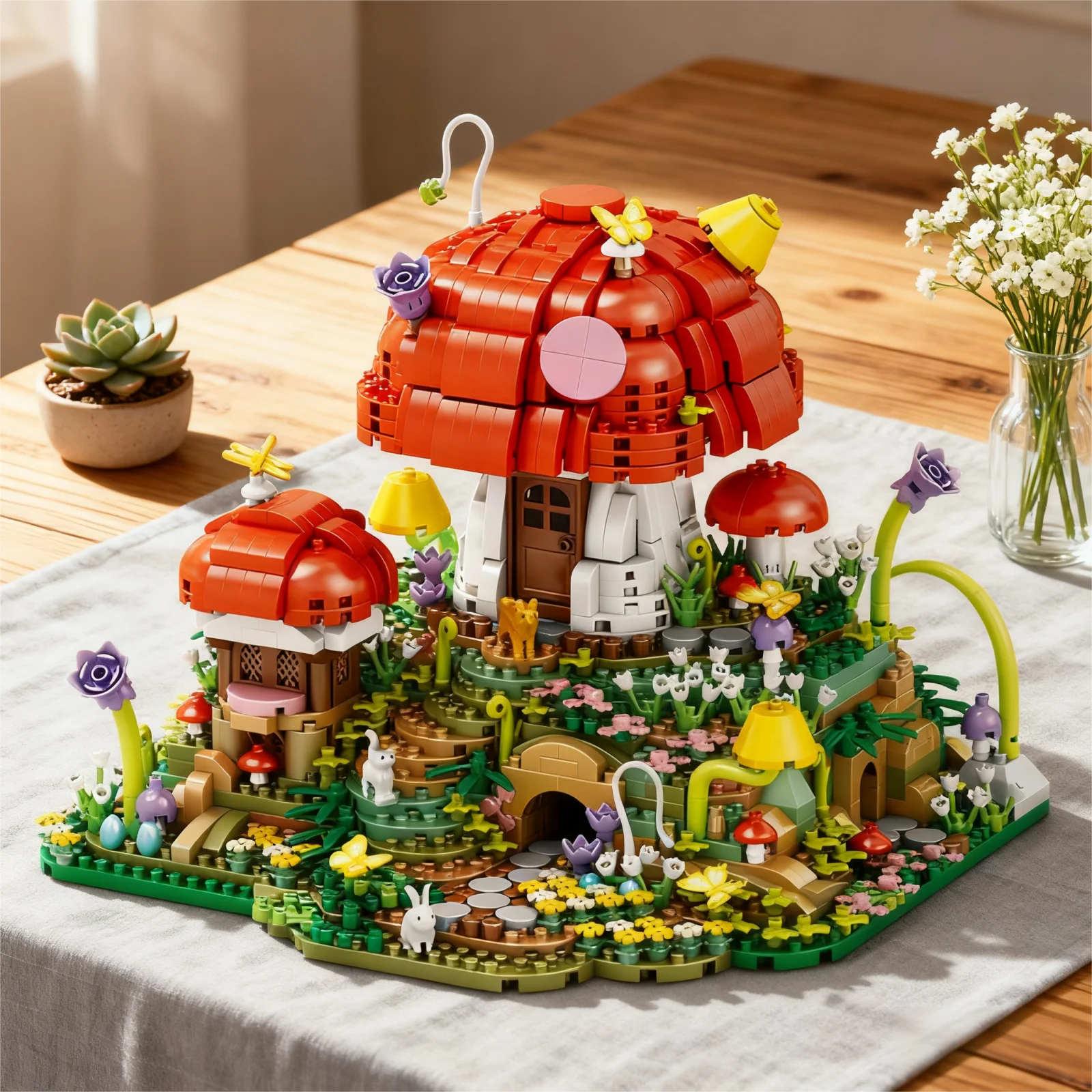 ตัวต่อบ้านเห็ดในเทพนิยาย OUZEY 2700+ ชิ้น, แบบจำลองสถาปัตยกรรมหมู่บ้านมหัศจรรย์, ของขวัญตัวต่อ DIY สุดมหัศจรรย์สำหรับเด็กผู้หญิง