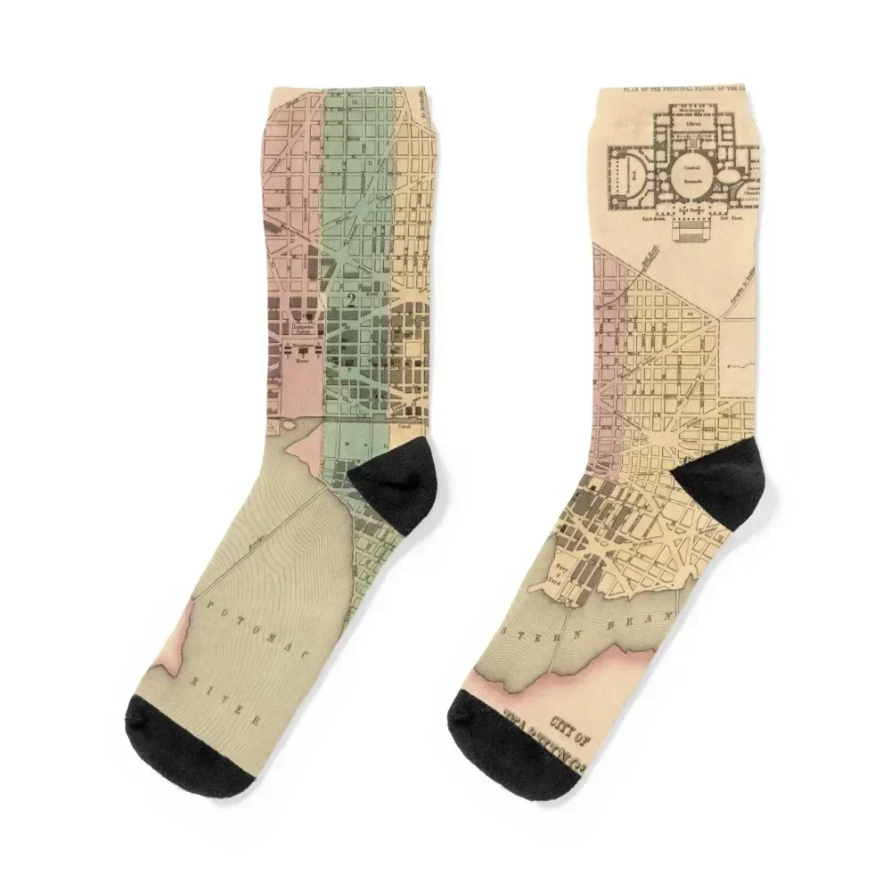 

Vintage Map of Washington DC (1836) Socks cartoon hiking Socks Female Men's