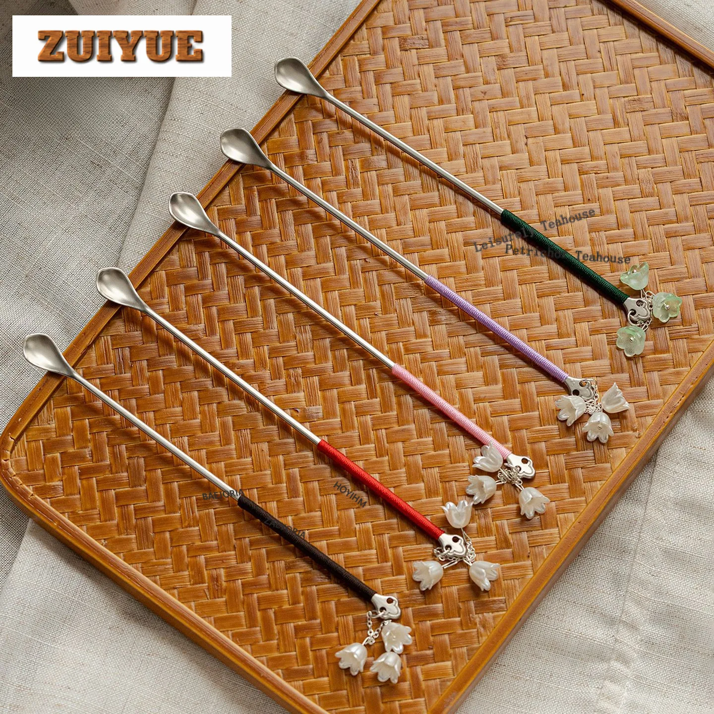 Lily Of The Valley Pendant Tea Scoop Vintage Shovel Chahe Household Appreciation Ladle White Tea Drinkware Supplies Decoration