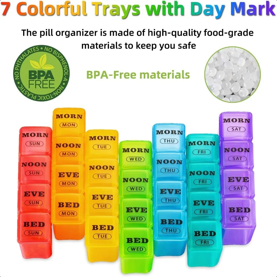XL Grande portapillole settimanale 4 volte al giorno 7 giorni Portapillole AM PM Scomparti grandi Portapillole Organizzatore di farmaci mensile 28 D