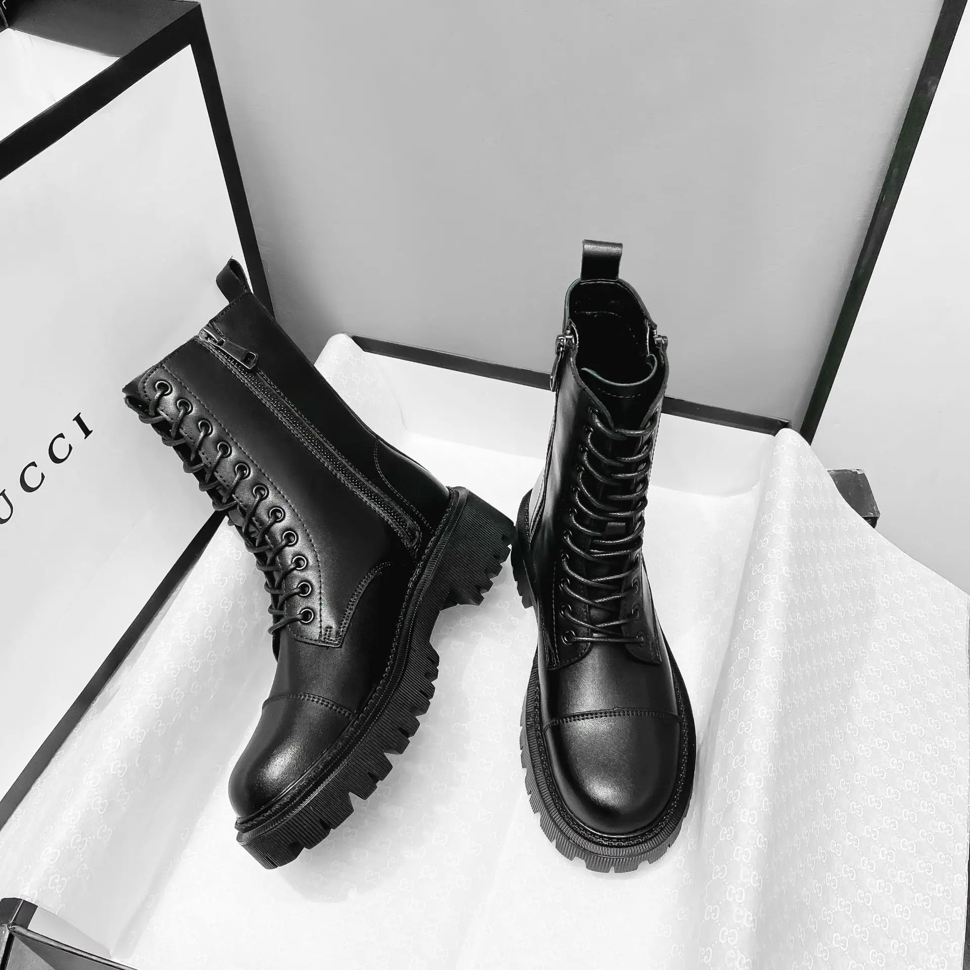 

Черные роскошные женские ботинки на толстой подошве со шнуровкой, осень 2023, новые однотонные повседневные модные крутые туфли с круглым носком до щиколотки