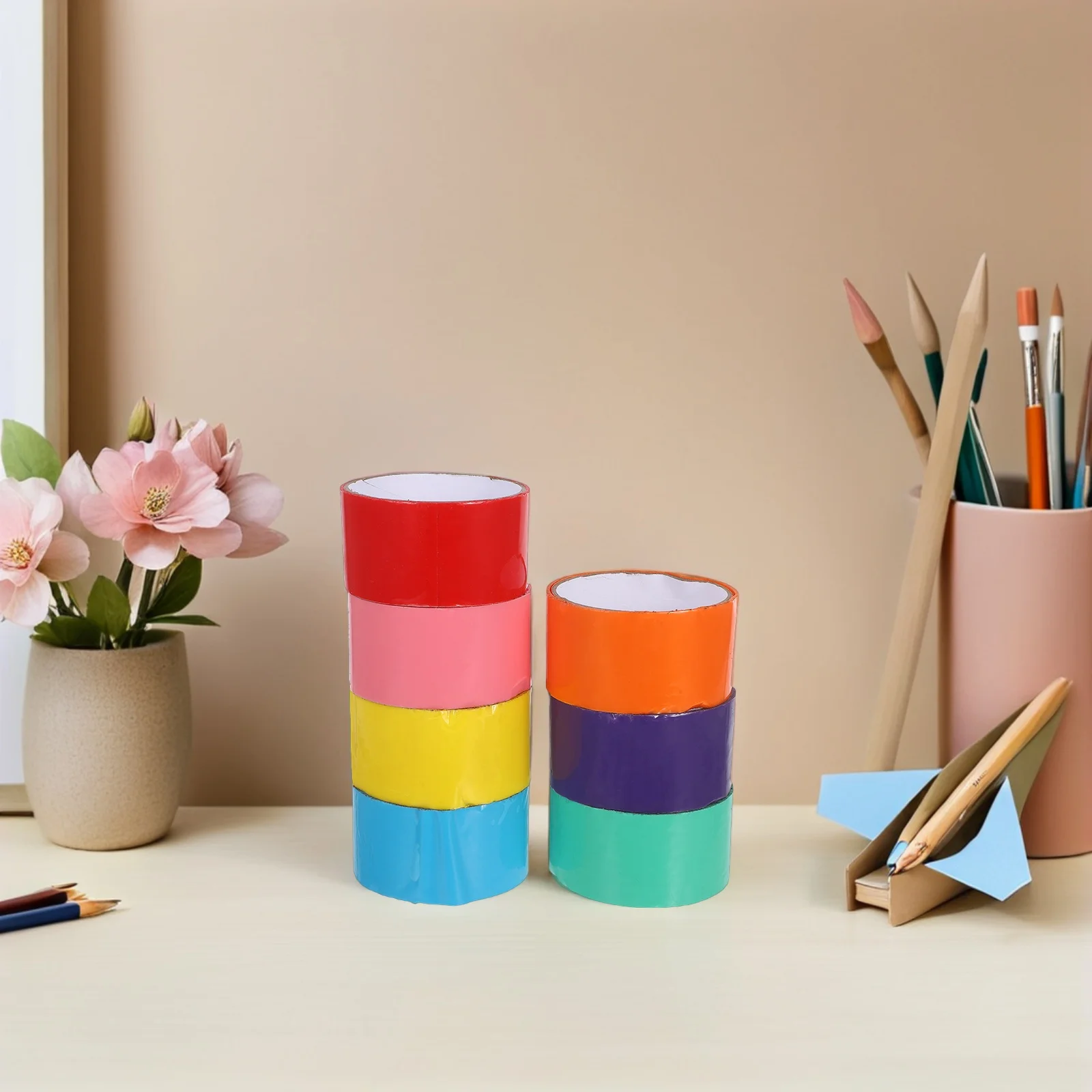 

7pcs Colored Duct Tape Rainbow Strong Adhesive Wide Sticky Tape For Kids Diy Crafts Decompression Sensory Office Sealing