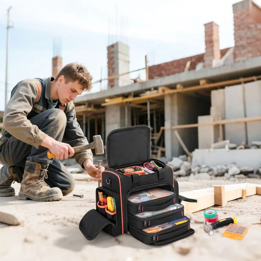 Durable Oxford Cloth Electrician Tool Bag Multi Layer Hardware Organizer Shoulder Handbag Repair Storage Carrier Pouch
