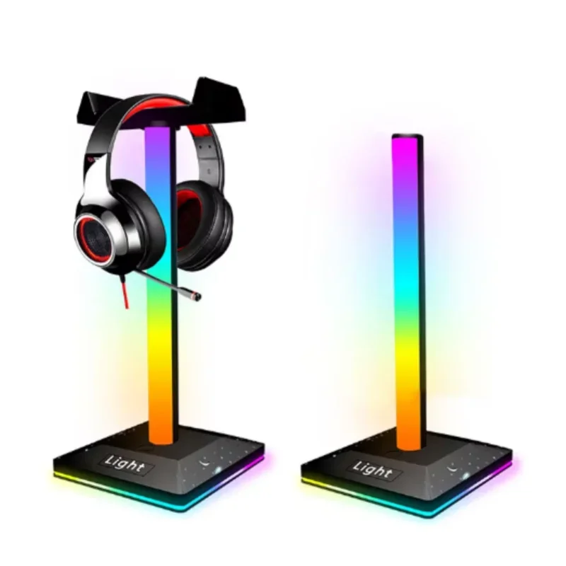 New RGB Gaming Headphone Stand Dual USB Port Touch Control Strip Light Desk Gaming Headset Holder Hanger Earphone Accessories