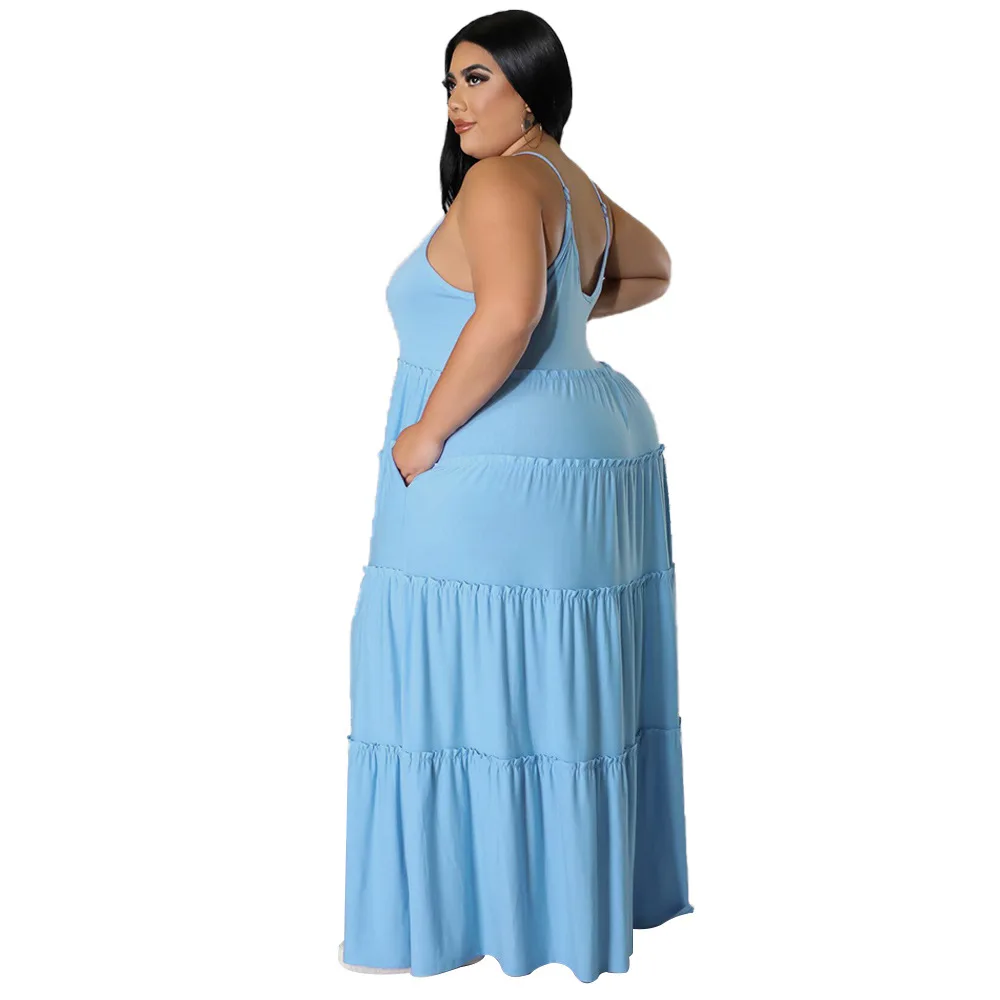 Summer 2022 Women Plus Size Clothing Sexy Halter Dress Chic Pleatded Maxi Long Dresses Elegant Wholesale Dropshipping