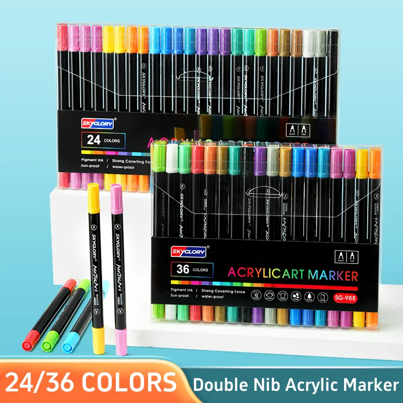 

24/36 Color Double Tip Acrylic Marker Waterproof Ink Art Painting Handpainted DIY Graffiti Coloring Colored Markers Art Supplies