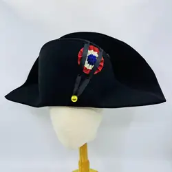 Napoleon French Admiral Captains Bicorne Hat Cosplay Woolen Cap Black Men Adult Prop Accessories