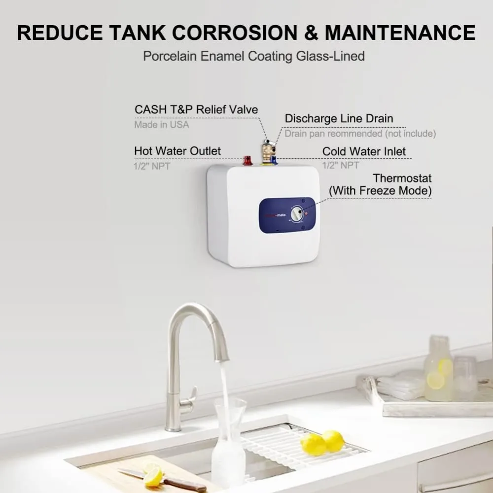 Termometer tangki Mini pemanas air listrik, pemanas air penggunaan 4 galon untuk air panas di bawah wastafel dapur 120V