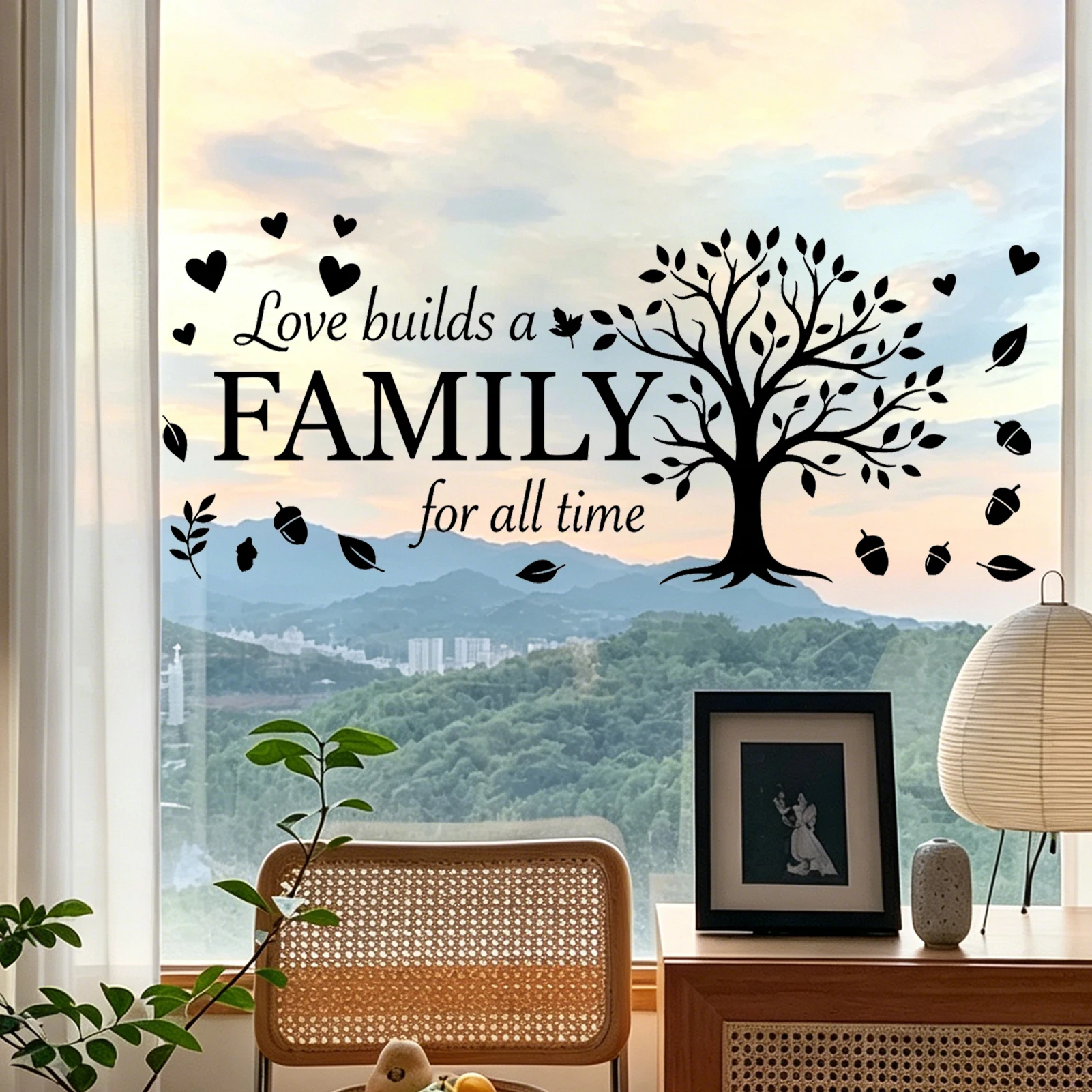 Love Builds a Family Inspirational Family Saying Wall Sticker Family Tree Wall Decal Removable Vinyl Home Decor for Living Room