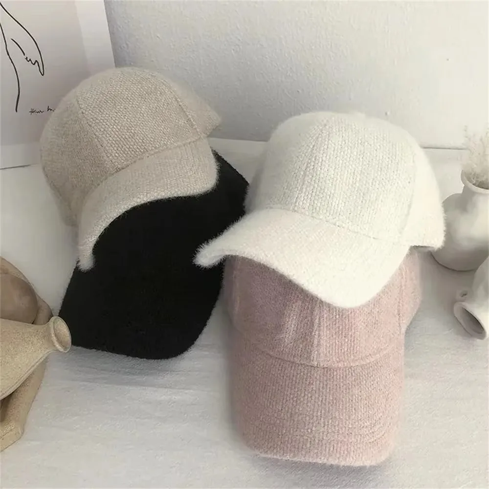 Fashion Solid Color Baseball Cap Rabbit Hair Adjustable Women Visor Hat Thickened Warm Cap Autumn Winter