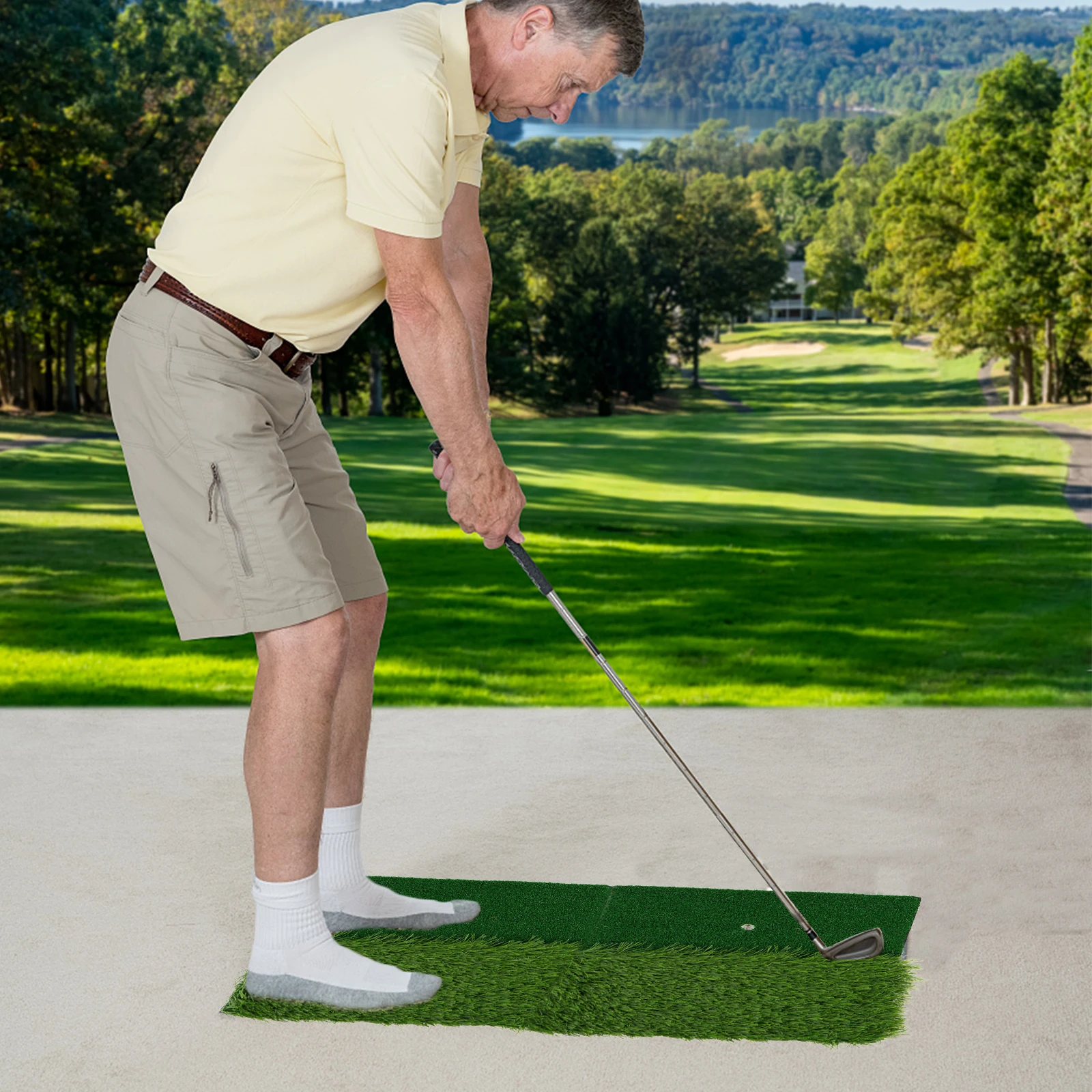 

Home Golfing Practice Mat Portable Hitting Pad Artificial Turf Swing Mat for Beginners and Advanced Players Mini Golfing Pad