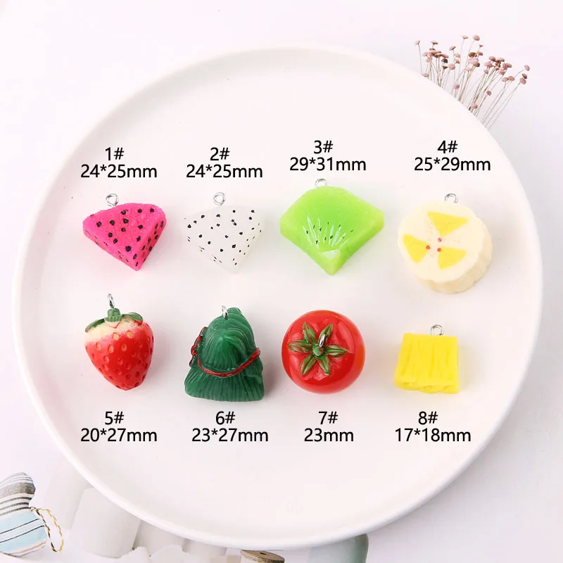 10pcs Diy Resin Accessories Fun Fruit Strawberry Banana Kiwi Earrings Earrings Material Bracelet Pendant Handmade Charms