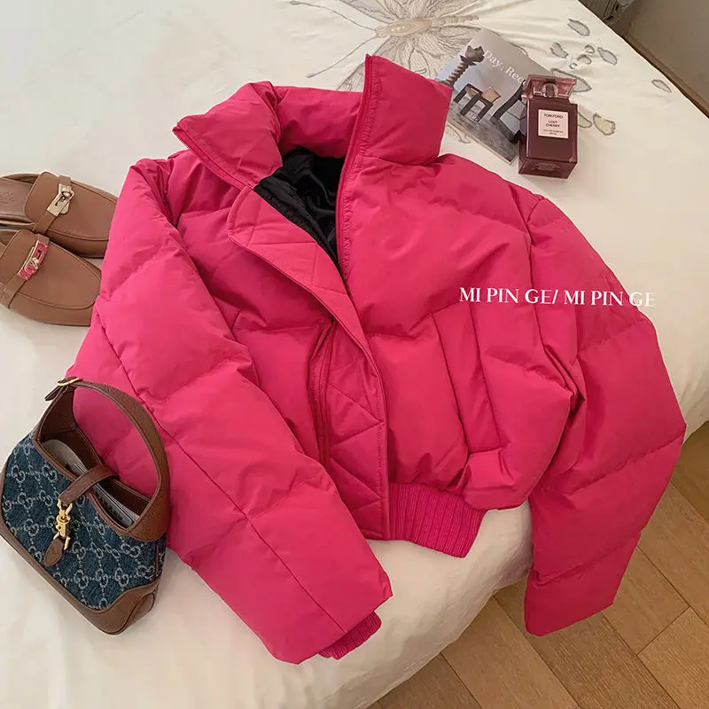 Stand up Neck Thickened Quilted Coat Women Winter Clothes New Korean Fashion Red Loose Short Down Jacket Women Top Winer Coat