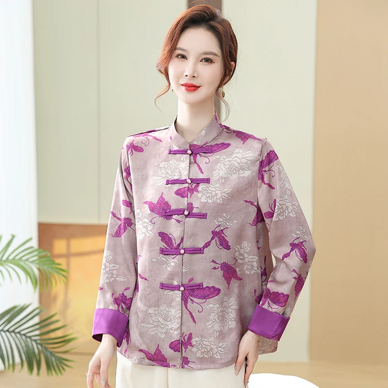 

New Chinese Sle Embroidered Long Sve Jaet for Women Faionable Straight Cut Polyester Fiber Cardigan Sle Autumn Wear