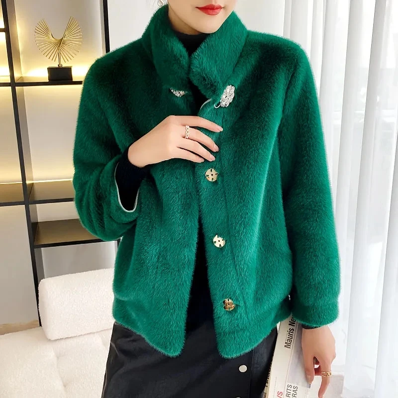 High-end Women Fur Coat Faux Mink Velvet Overcoat 2023 New Female Thickened Fur Integrated Warm Coats Femme Short Top Winter