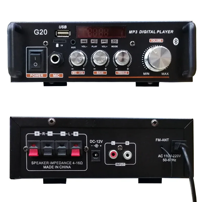 G20 digital desktop áudio bluetooth amplificador de potência loja sala de aula em casa alta fidelidade karaoke sistema som subwoofer alto-falante