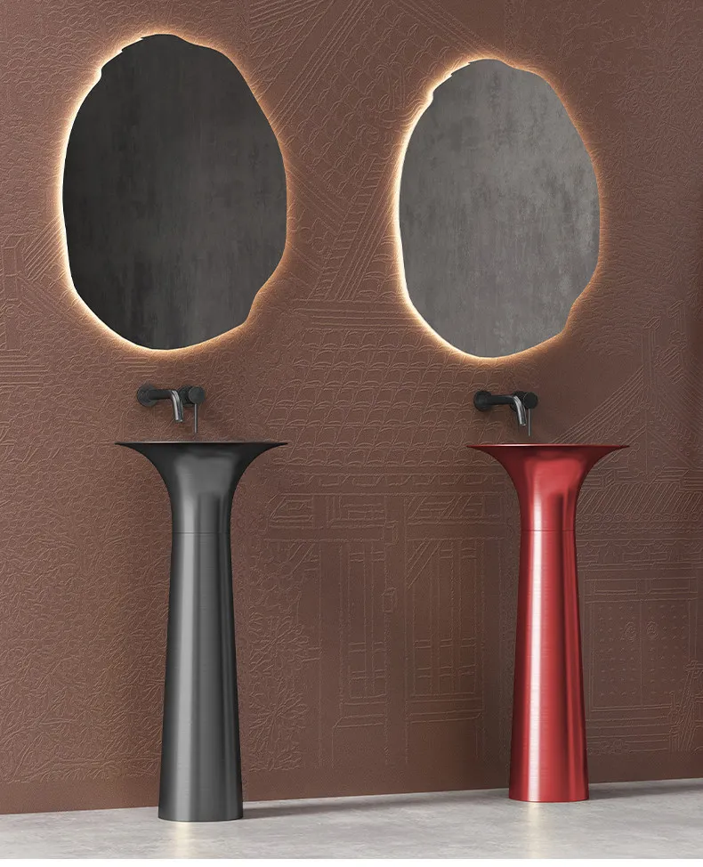 Creative horn shaped stainless steel washbasin column basin floor standing washbasin hotel bathroom sink