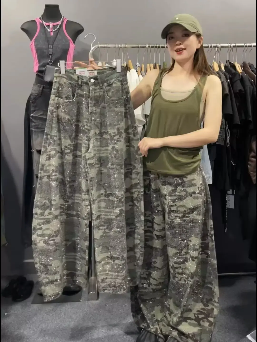 American 2026 New Tide Camouflage Jeans Women's Ins Loose Straight Wide Leg Casual Denim Pants Straight Loose Trousers