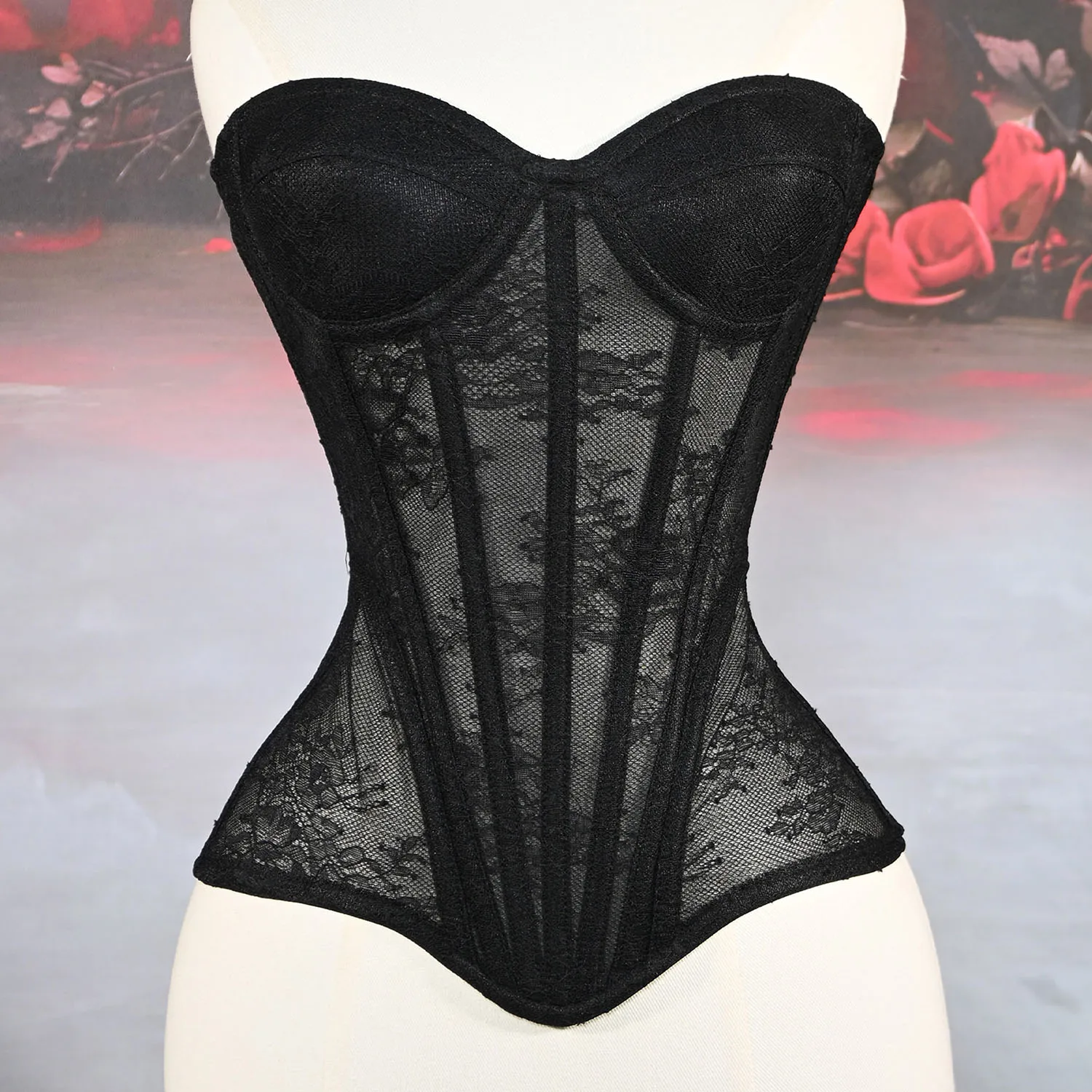 

Women's Gothic corset Black lace mesh corset sexy romantic delicate and figure slimmin Corset topg