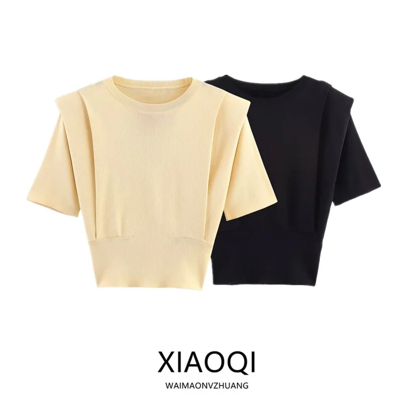 

Fall 2025 New Women's Knitted ort Sve round Ne Padded oulder Top Faionable Versatile Ladies' Wear European Sle