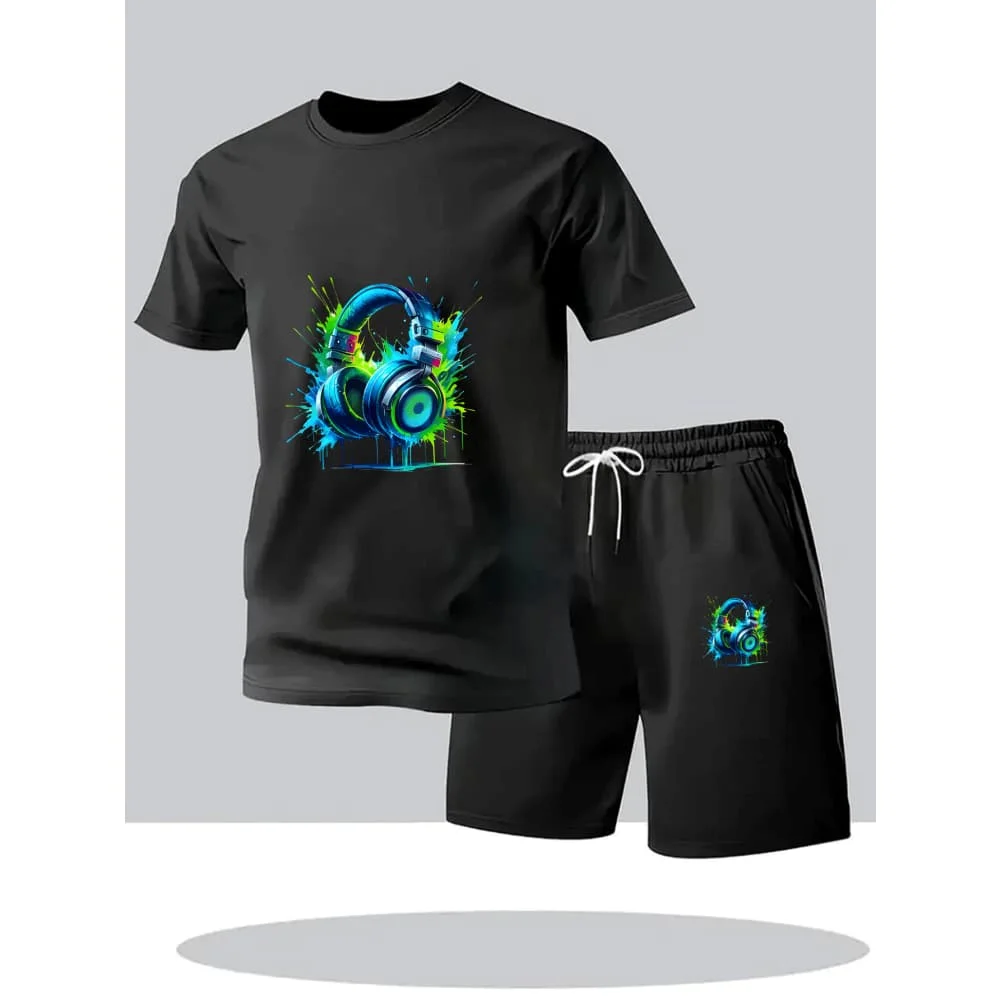 

2026 Men's Fashion Street Short Sleeve Set Men's Sports Shirt Set Men's Round Neck Short Sleeve Shorts Sports Set 2-piece Set
