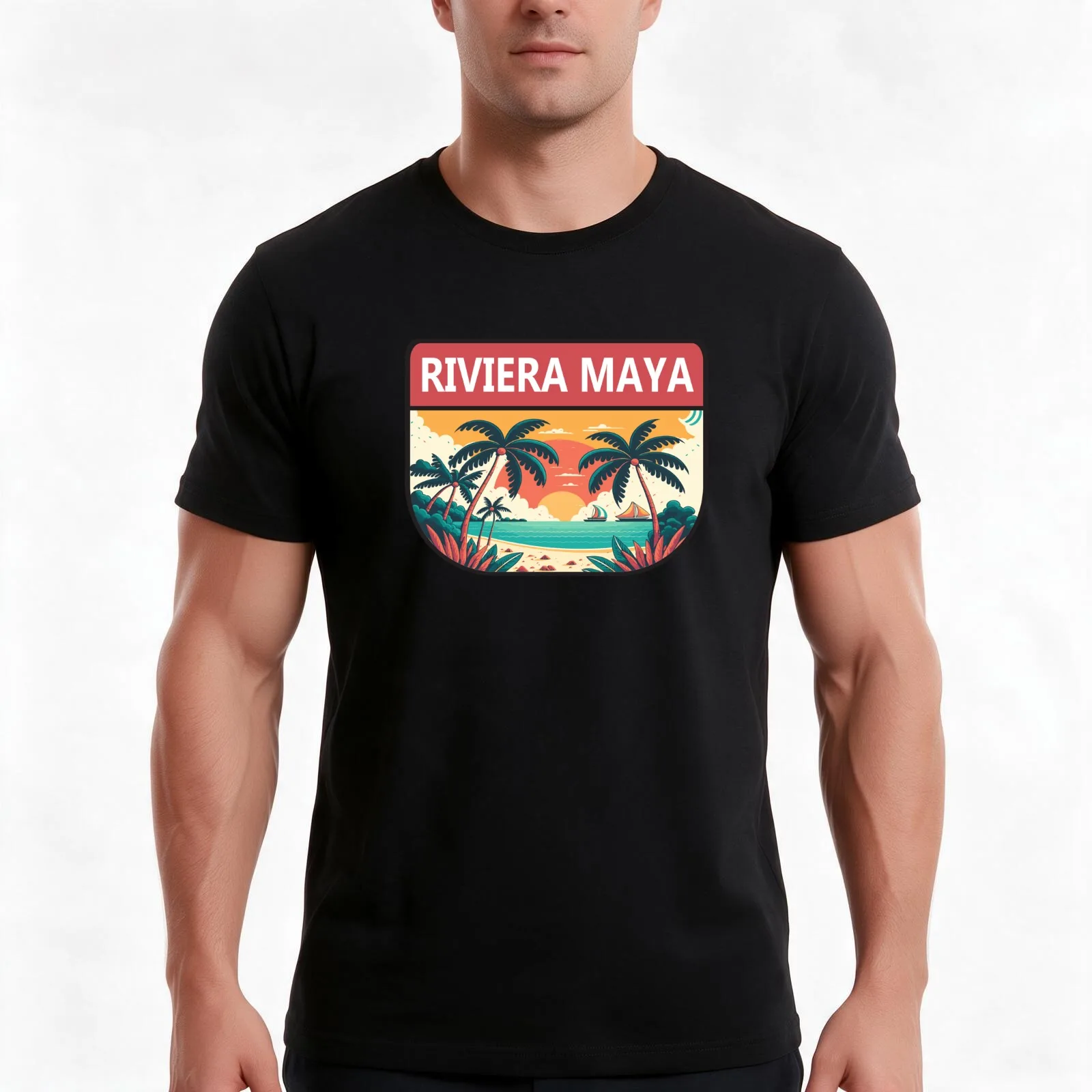 Riviera Maya Retro Emblem T-Shirt, Summer Casual Cotton Tee, Oversized Streetwear Tops, Vintage Graphic Print, Unisex Men Women