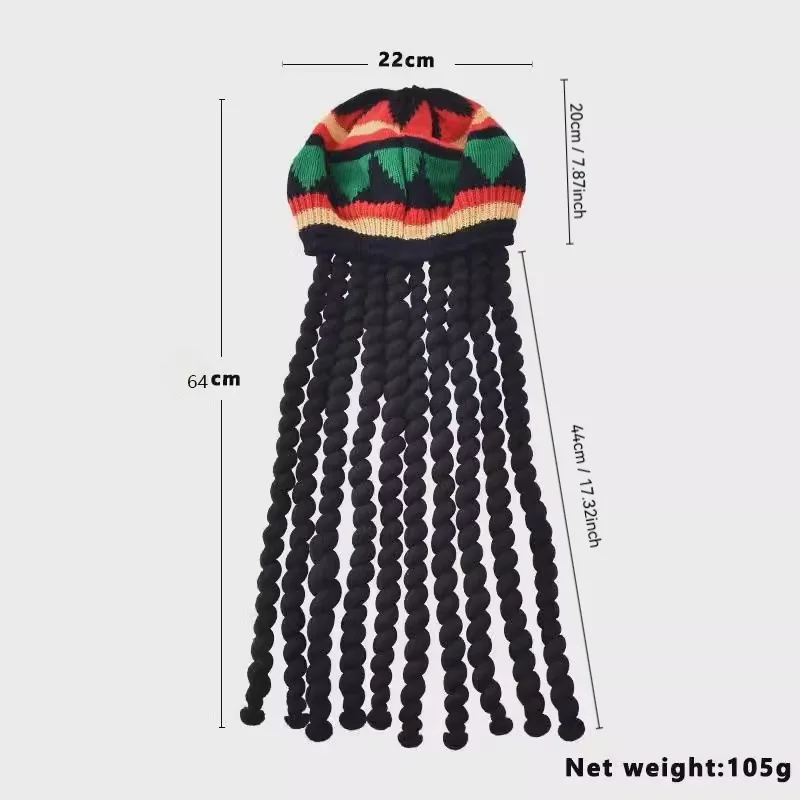 Unisex Knit Braid Hat Men Dreadlocks Wig Bob Marley Caribbean Jamaican Bob Rasta Beanie Cap Hip Hop Cap Fancy Dress Up Headwear - view 3
