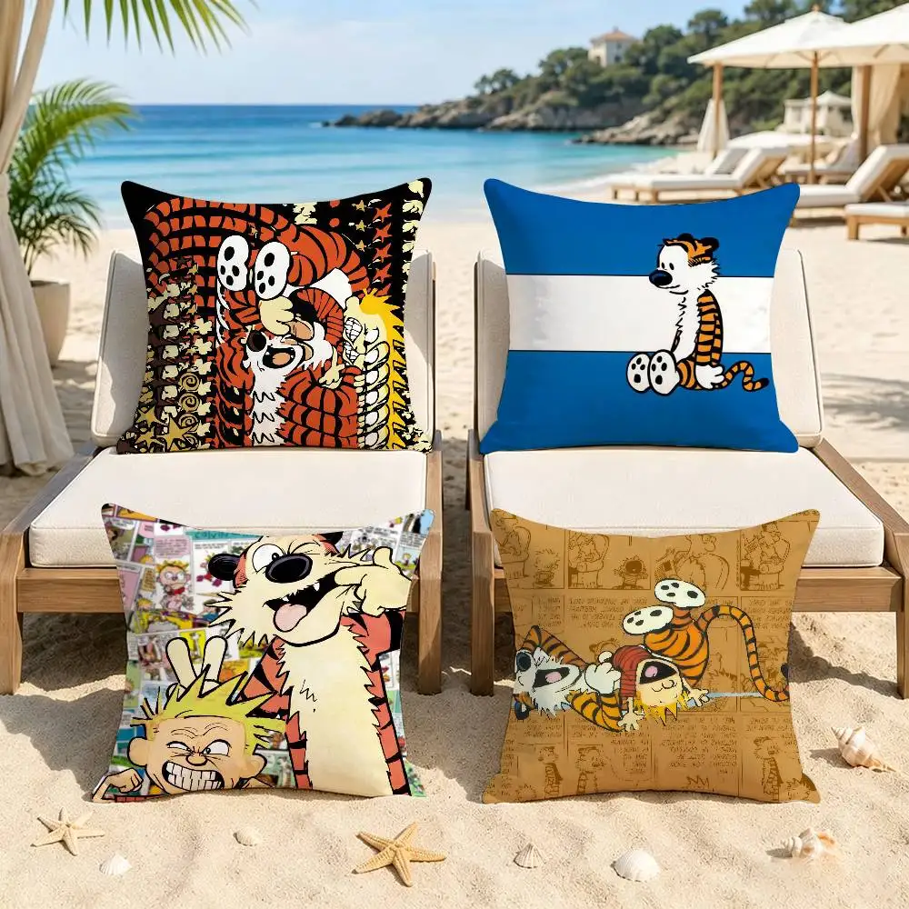 C-Calvin and H-Hobbes  Decorative Polyester Throw Pillow Cover Square Suitable for Home Office Coffee Shop Decor