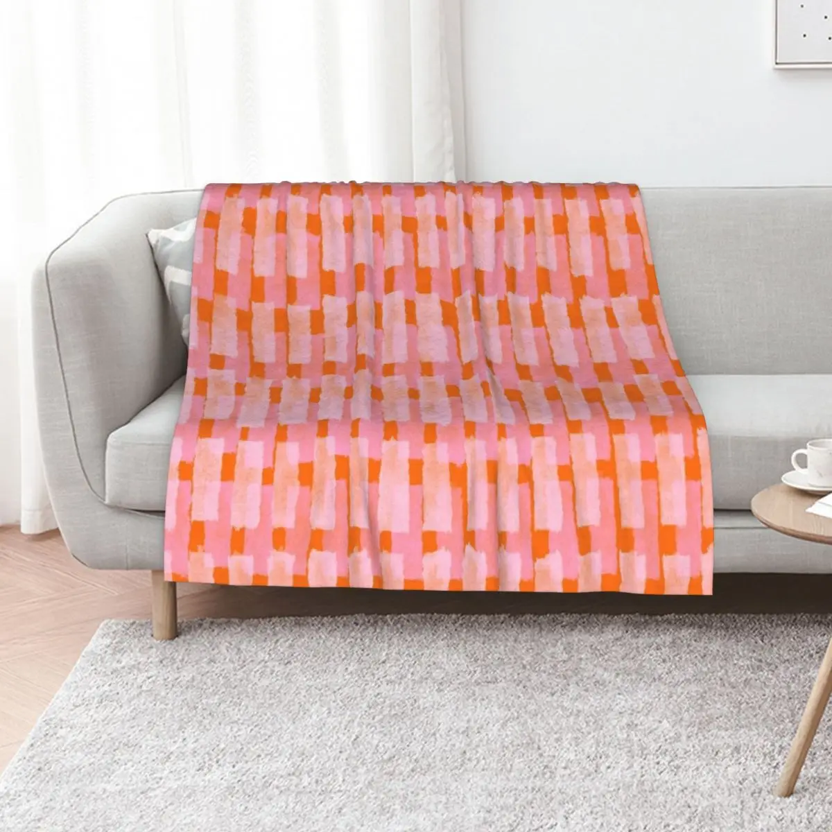 

Pink and Orange, Brush Strokes, Geometric Throw Blanket Plaid Bed linens Vintage Giant Sofa Blankets