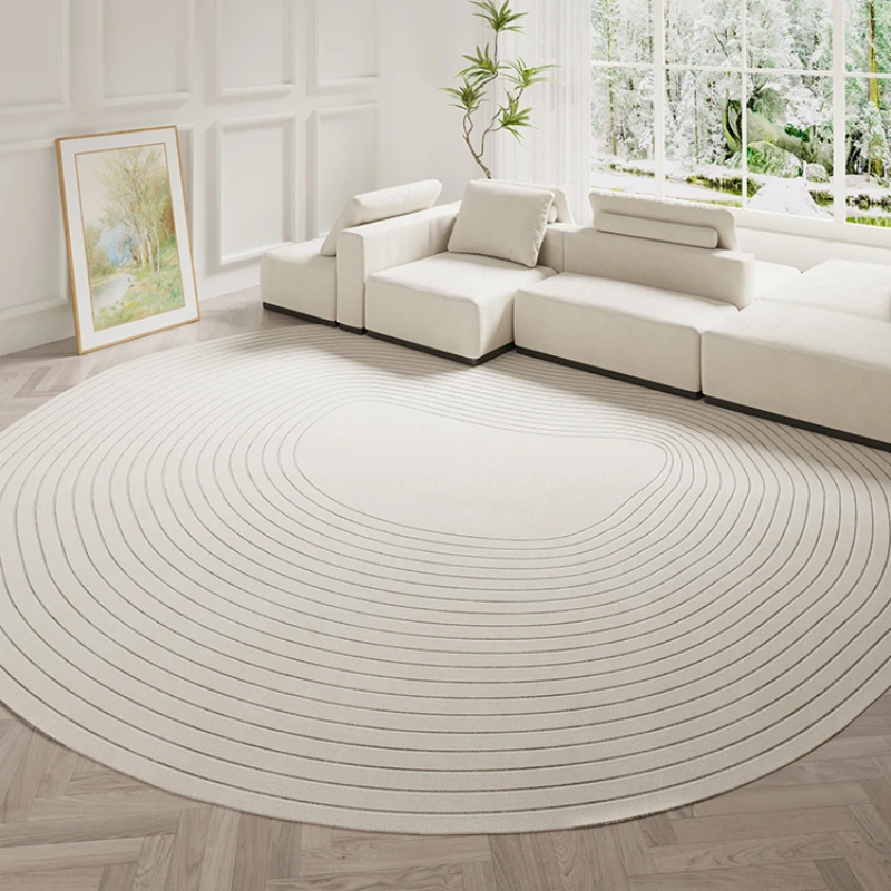 

New Round Geometric Line Living Room Carpet Nordic Simple Modern Carpet Bedroom Large Area Fluffy Soft Rug 러그 ковер в гостинную
