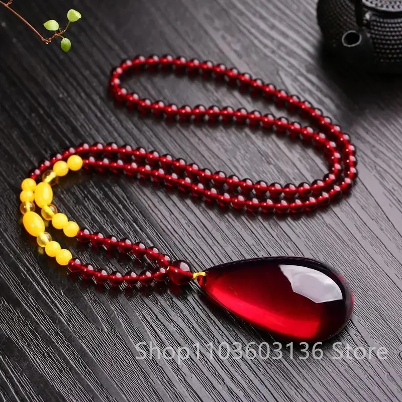 

Fine Jewelry Blood Amber Pendant Necklace Women Men Fashion Charms Jewellery Natural Baltic Red Amber Necklaces Amulet Gifts