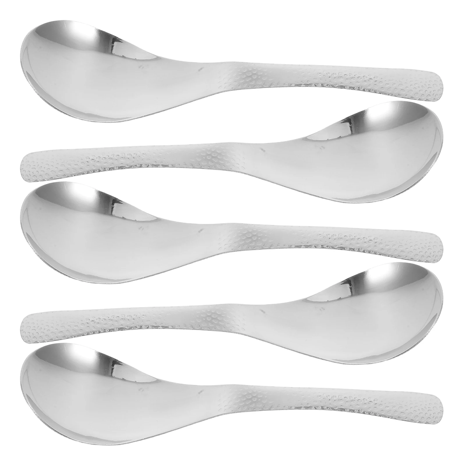 

5 pcs Stainless Steel Spoons Hammered Design Round Bottom Home Restaurant Serving Soup Cereal Kitchen Metal Food Ramen