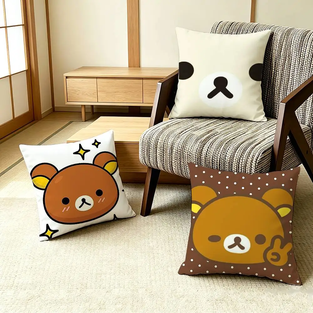 R+Rilakkuma White Brown Bear  Pillow Case Pattern Printed Pillowcase For Living Room Sofa Cushion Cover