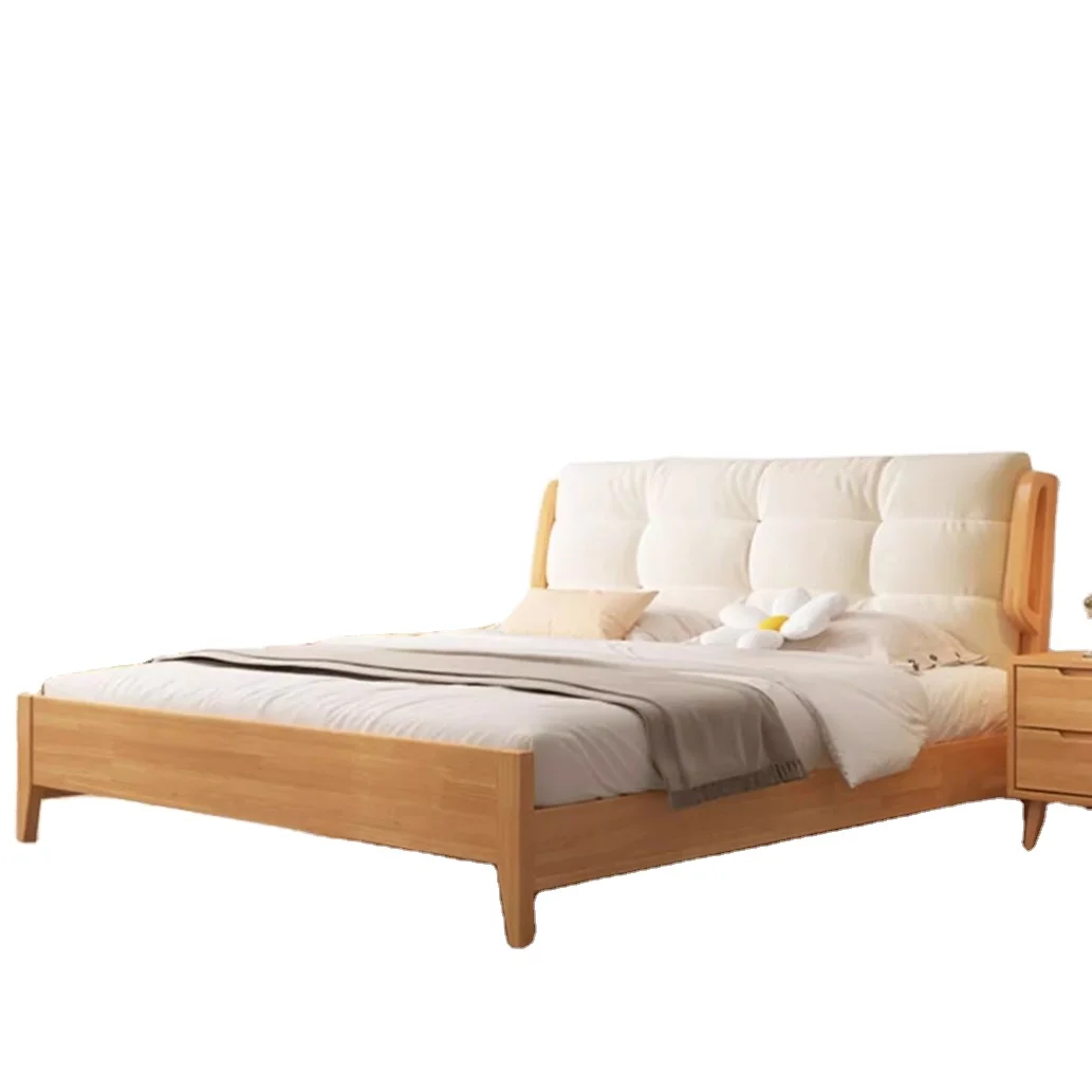 

fx-Wabi Sabi Style Nordic Japanese Style Solid Wood Cloud Bed Modern and Simple 1.8m 1.35m Double Soft Bag High Box Storage Bed#