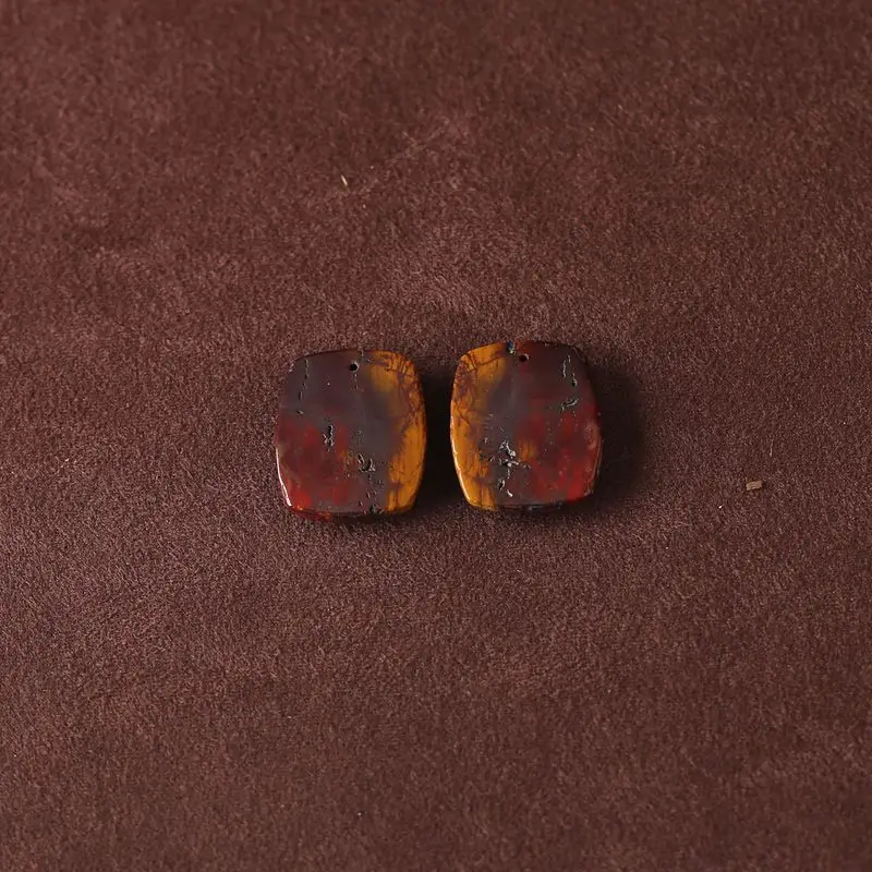 B&F Natural Mookite Jasper Cushion Beads Pair, 25x20x5mm-10.3g，Unique Marbled Gems for DIY Jewelry Supplies