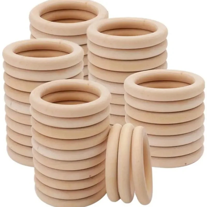 10pcs solid wood ring 20-80MM natural wood semi-finished ring woven DIY crafts wood hoops jewelry connector jewelry production