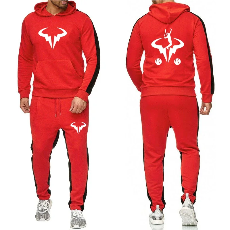 2024 Suit New Rafael Nadal Logo Print Custom Made Cotton Warm Men Pullover Hoodie + Pants Pocket Man Sportswear Set Casual Trend