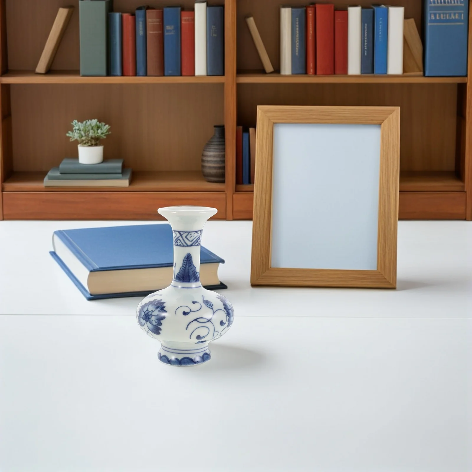 

2Pcs Blue White Porcelain Ceramic Vases Traditional Chinese Floral Decorative Flower Holders Small Home Accent