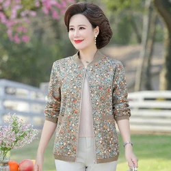 Mother Clothing New Spring Women Jacket Large Size Loose Print Tops Autumn Middle-aged Female Casual Short Coats 5XL W2688