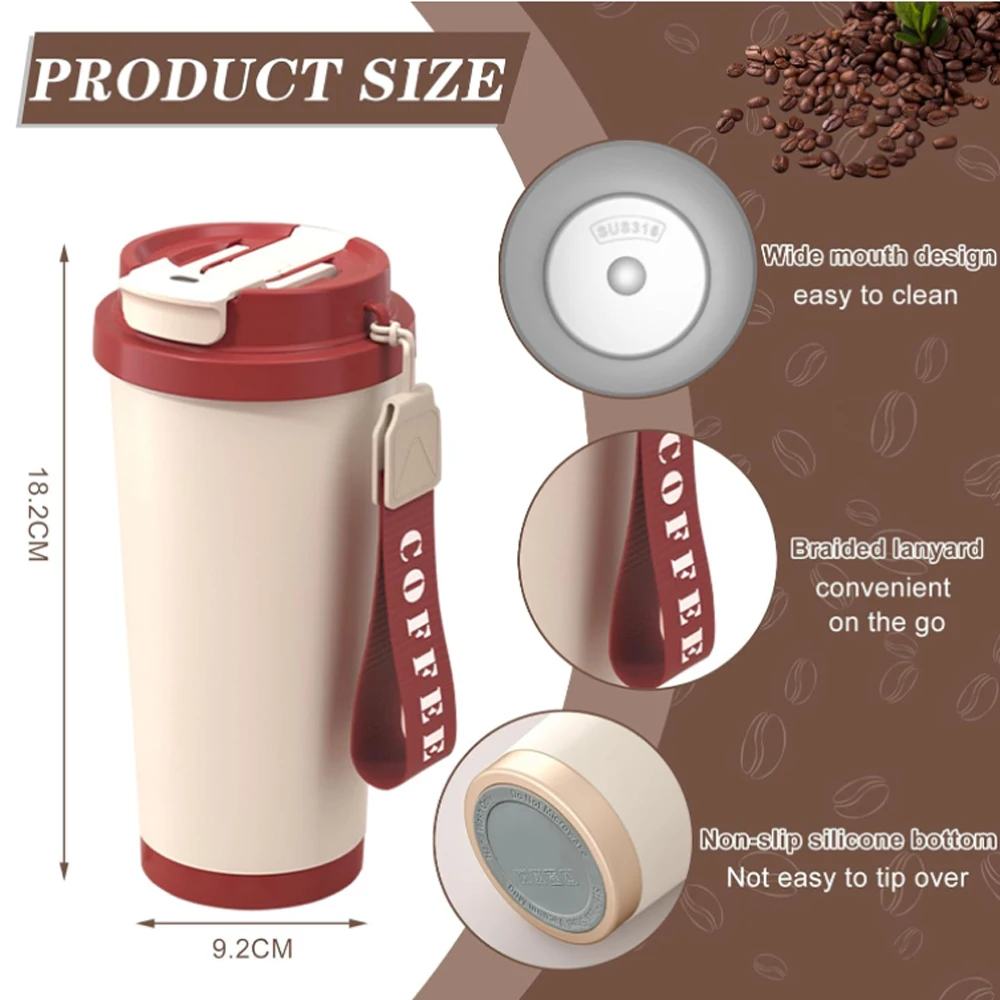 530ML Coffee Cup 316 Stainless Steel Thermos for Coffee Cold & Hot Insulated Cup Portable Ceramic Tumbler Water Bottles for Girl