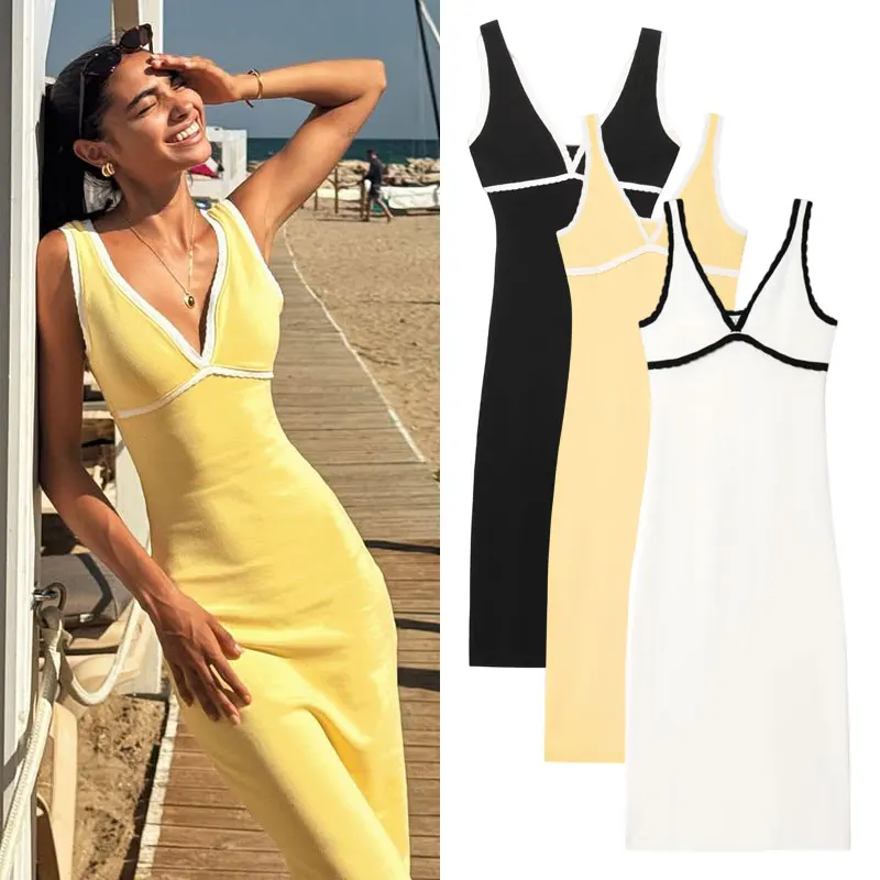Damska letnia sukienka bez pleców Długa sukienka jednoczęściowa Suknia Kamizelka Bez rękawów Sukienki na zamówienie Satynowe sukienki MIDI 2025 Odzież projektantów