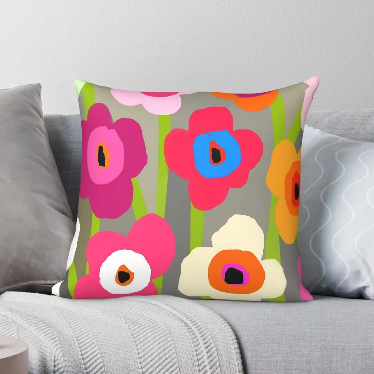 Modern Scandi Floral Garden Square Pillowcase Polyester Linen Velvet Creative Zip Decorative Sofa Cushion Case