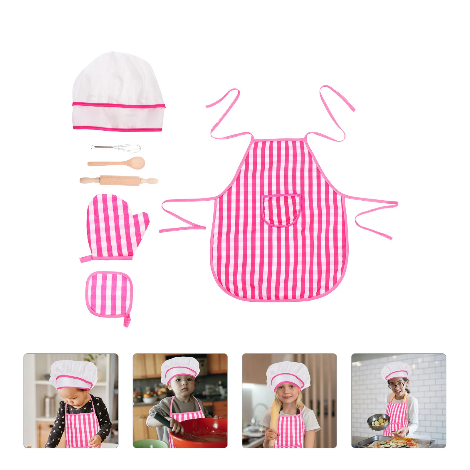 

1Set Kids Baking Set for Girls Chef Apron and Hat Childrens Cooking Tools Fun Kitchen Party Favors Kitchen Set for Kids