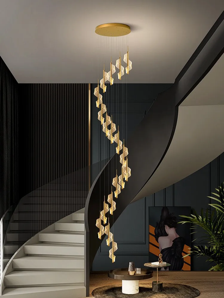 Nordic minimalist long pendant light LED staircase pendant light Living room villa hall light Luxury