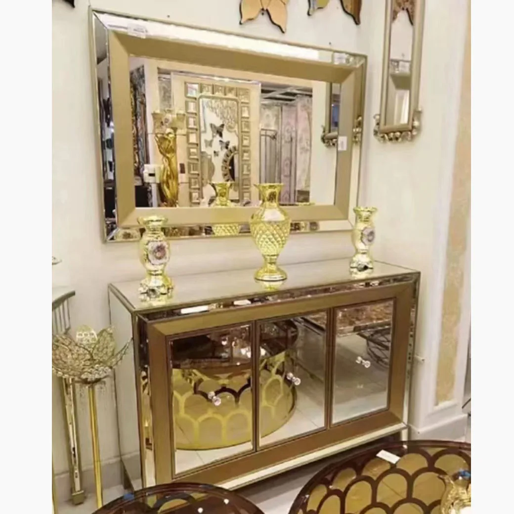 

New hot-selling gold light luxury mirror glass side cabinet entrance cabinet