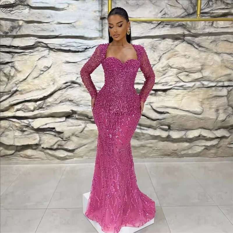 graduation dresses in dubai Heart Shaped Neckline Beading Long Sleeve Prom Mermaid Customized فساتين سهرات Exquisite robes de soir dubai themed prom