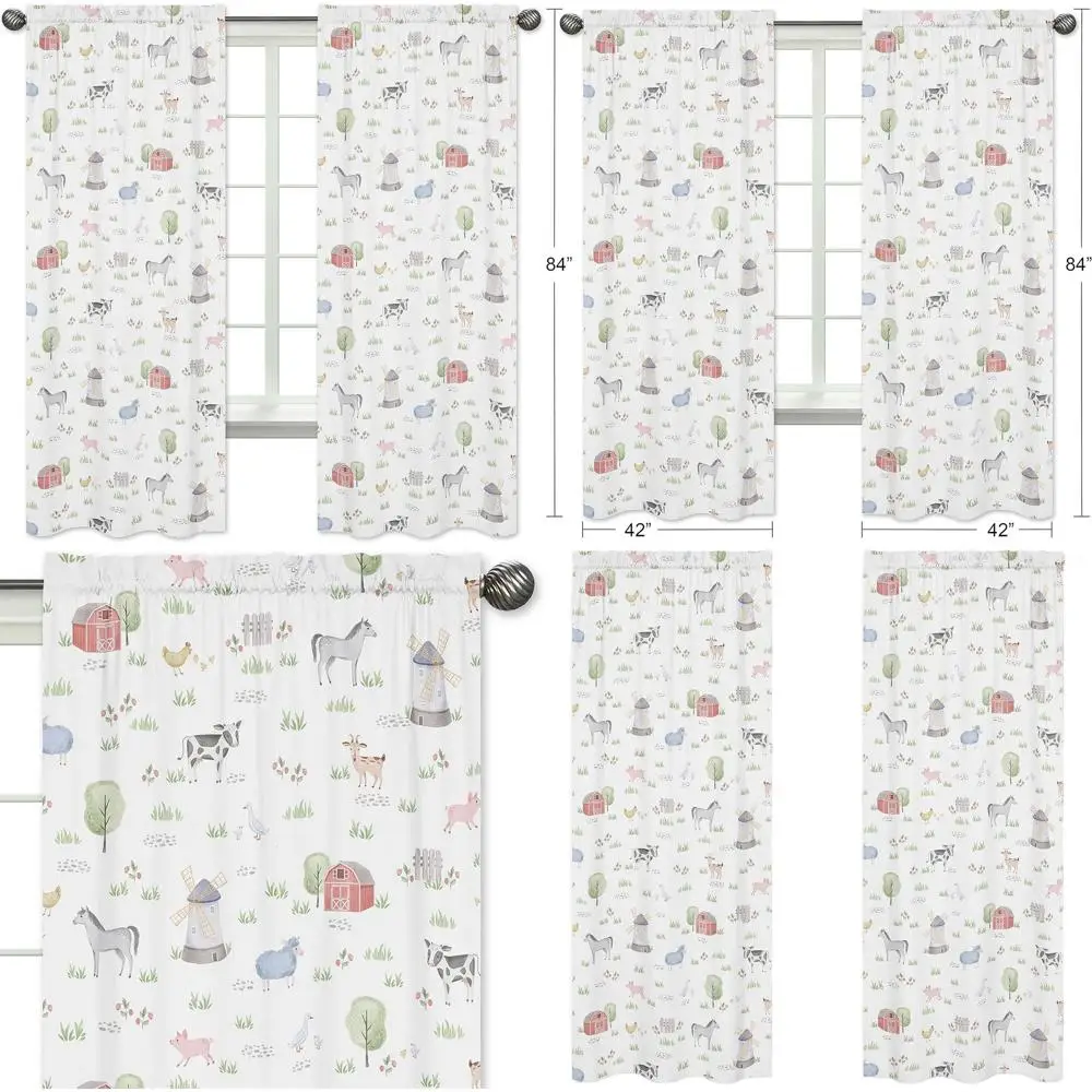 

Watercolor Farm Animal Curtain Panels - Set of 2: Horse, Cow, Sheep, Pig