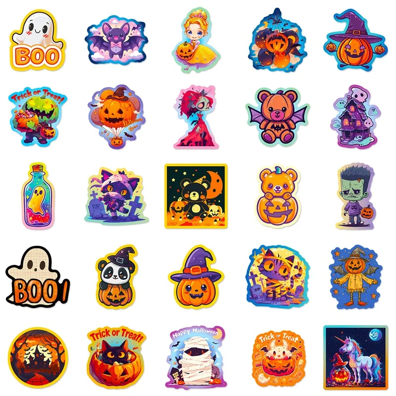 50PCS Halloween Pumpkin PVC Sticker Aesthetic DIY Decoration Scrapbooking Korean Stationery Hand Accounting Supplies for Kids